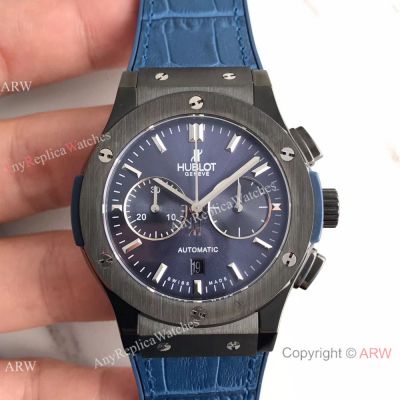 Swiss Replica Hublot Classic Fusion Chronograph 7750 Black Watch Blue Gummy Strap